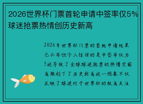 2026世界杯门票首轮申请中签率仅5%球迷抢票热情创历史新高 2026世界杯门票首轮申请中签率仅5%球迷抢票热情创历史新高
